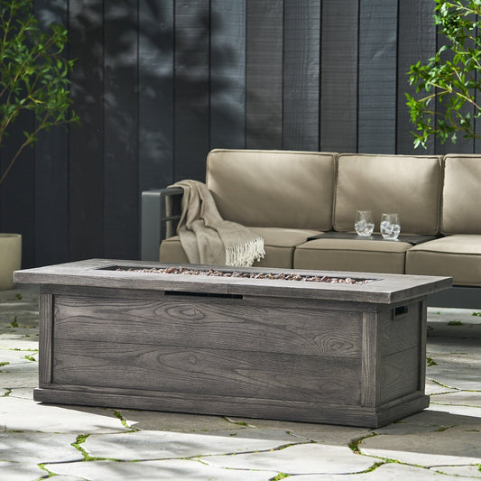 Patio Fire Pit Rectangular Wood Finish MGO Fire Table - Grey Inkedjoy