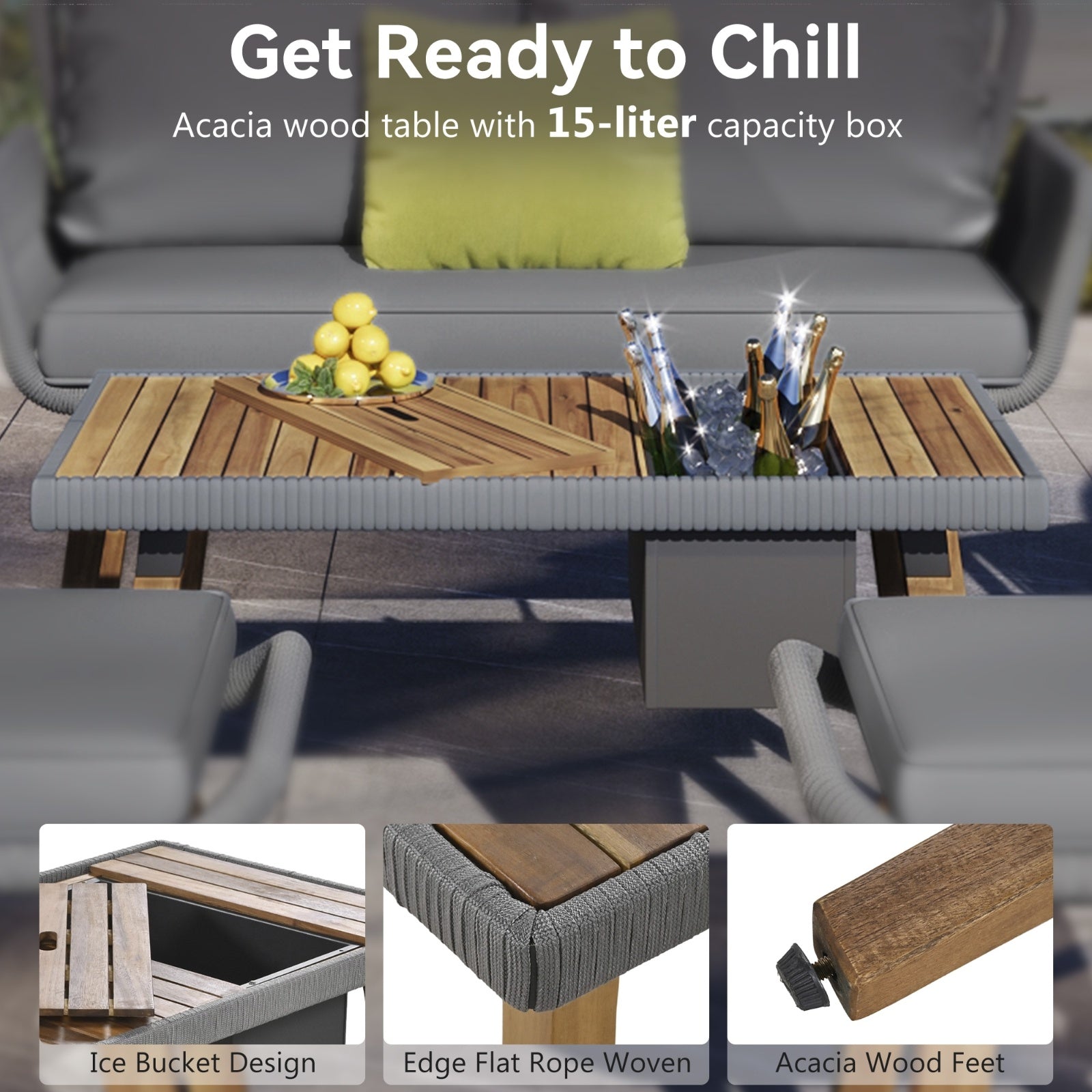 6-Piece Rope Patio Furniture Set, Outdoor Furniture With Acacia Wood Cool Bar Table Inkedjoy