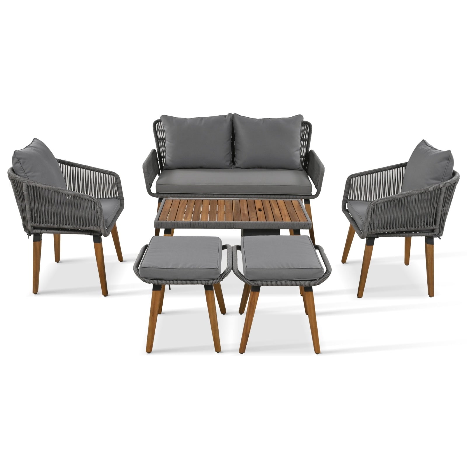 6-Piece Rope Patio Furniture Set, Outdoor Furniture With Acacia Wood Cool Bar Table Inkedjoy