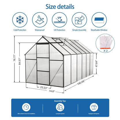 6x12 FT Polycarbonate Greenhouse W  Raised Base  Anchor, Heavy Duty Walk-in Inkedjoy