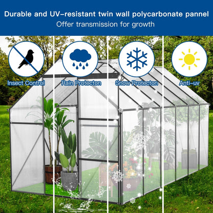 6x12 FT Polycarbonate Greenhouse W  Raised Base  Anchor, Heavy Duty Walk-in Inkedjoy