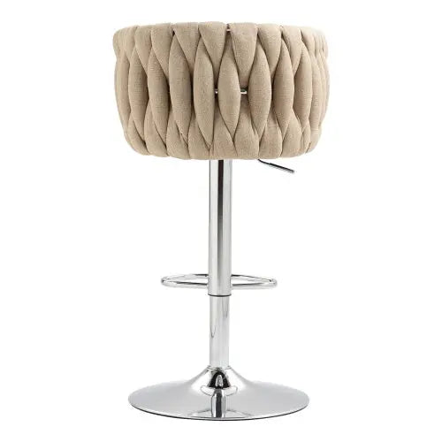 360 Fabric Cover Swivel Bar Stools Set Of 2, Adjustable Counter Height Bar Chairs With Woven Back & Footrest, Silver Chromed Bar Stools For Kitchen Island, Cafe, Pub My Store