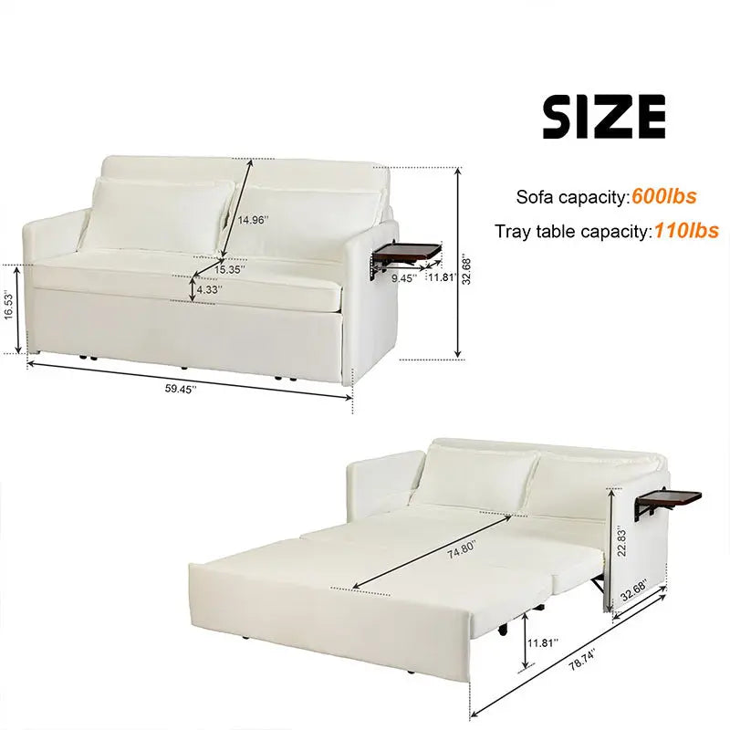 3-in-1 Convertible Sofa Chair Pull-out Sofa Bed, Convenient Folding Tray Table With USB And Type-C Charging Ports Modern Love seat My Store