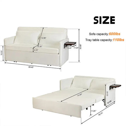 3-in-1 Convertible Sofa Chair Pull-out Sofa Bed, Convenient Folding Tray Table With USB And Type-C Charging Ports Modern Love seat My Store