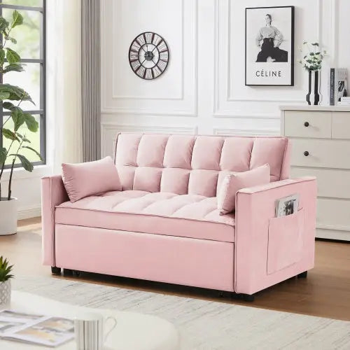 Modern Velvet Loveseat Futon Sofa Couch W Pullout Bed My Store