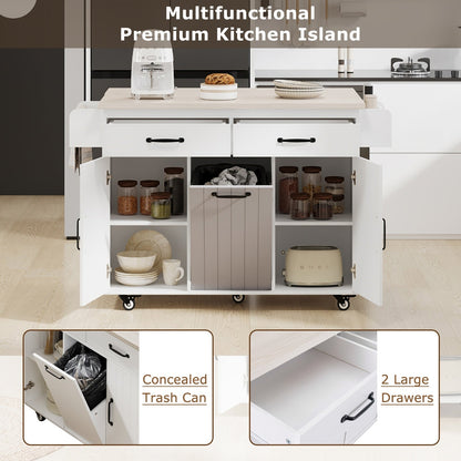 Kitchen Island With Trash Can Storage Cabinet, Kitchen Cart With Drop Leaf, Spice Rack Inkedjoy