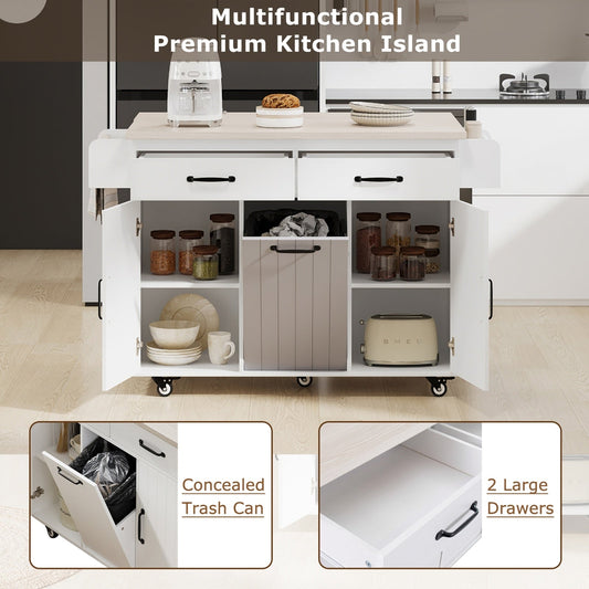 Kitchen Island With Trash Can Storage Cabinet, Kitchen Cart With Drop Leaf, Spice Rack Inkedjoy