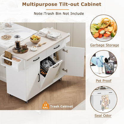 Kitchen Island With Trash Can Storage Cabinet, Kitchen Cart With Drop Leaf, Spice Rack Inkedjoy