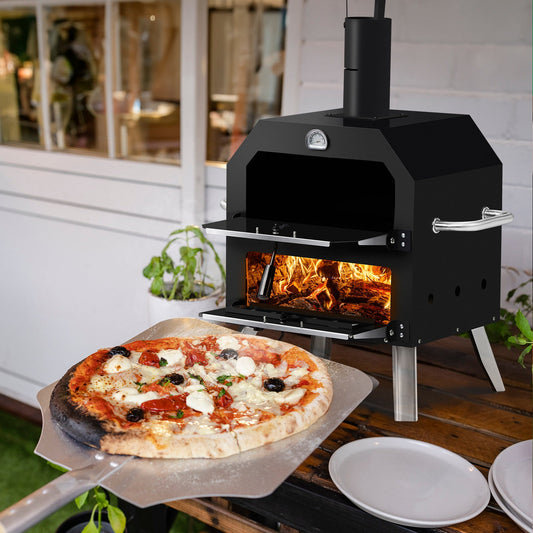 Black Bottom With Folding Table Legs Pizza Oven Square With Chimney Iron Carbon Oven Inkedjoy