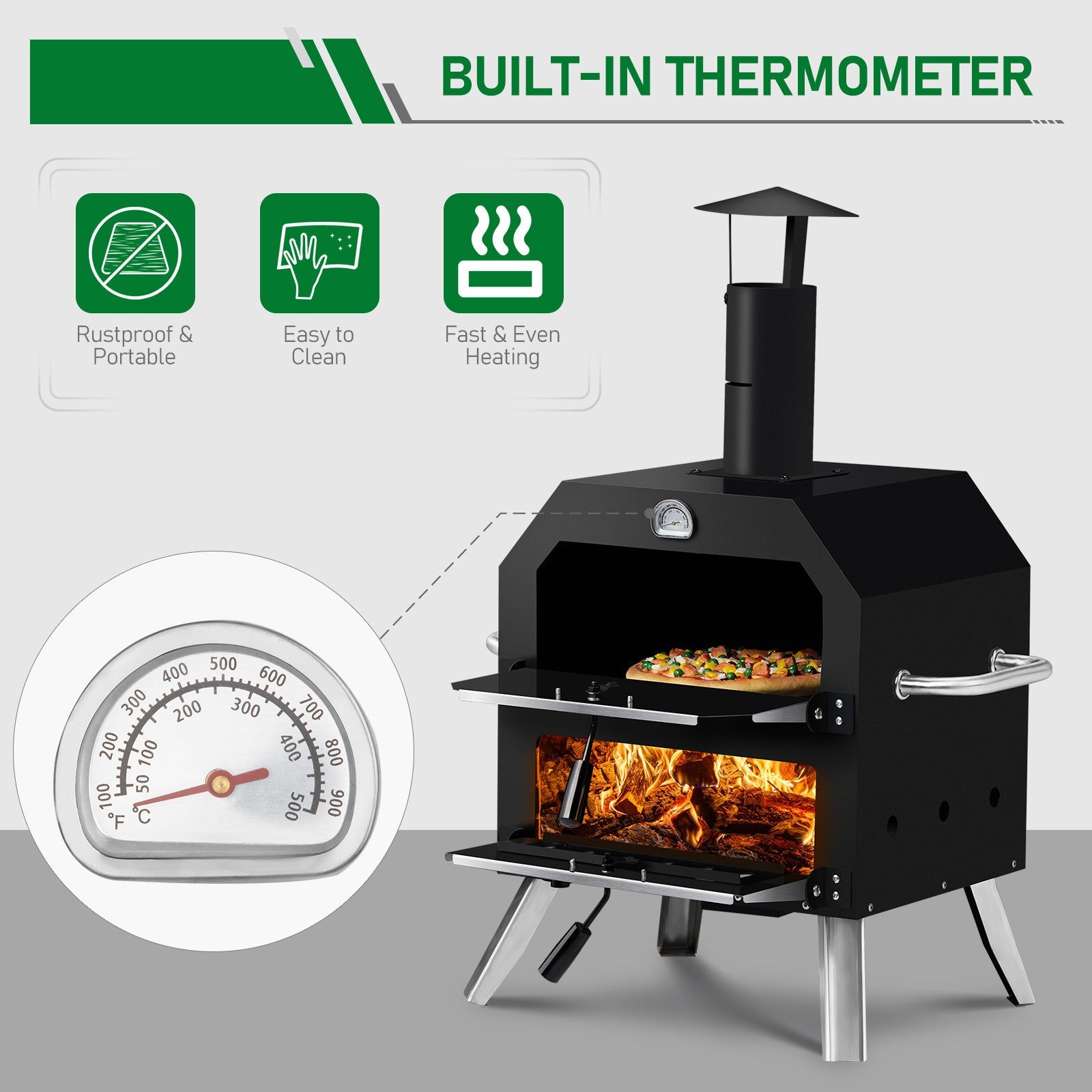 Black Bottom With Folding Table Legs Pizza Oven Square With Chimney Iron Carbon Oven Inkedjoy