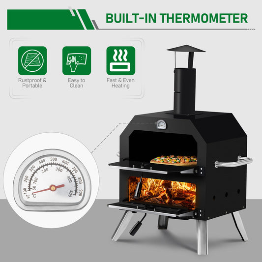 Black Bottom With Folding Table Legs Pizza Oven Square With Chimney Iron Carbon Oven Inkedjoy