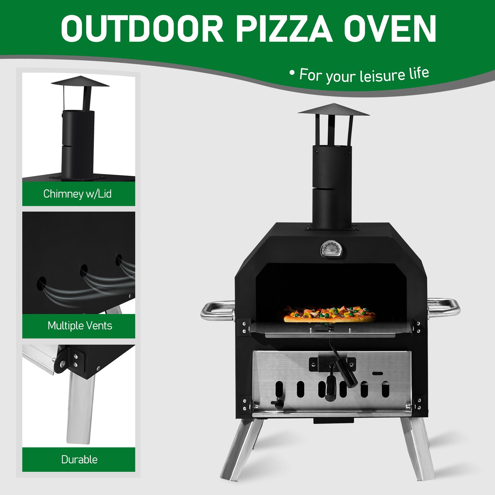 Black Bottom With Folding Table Legs Pizza Oven Square With Chimney Iron Carbon Oven Inkedjoy