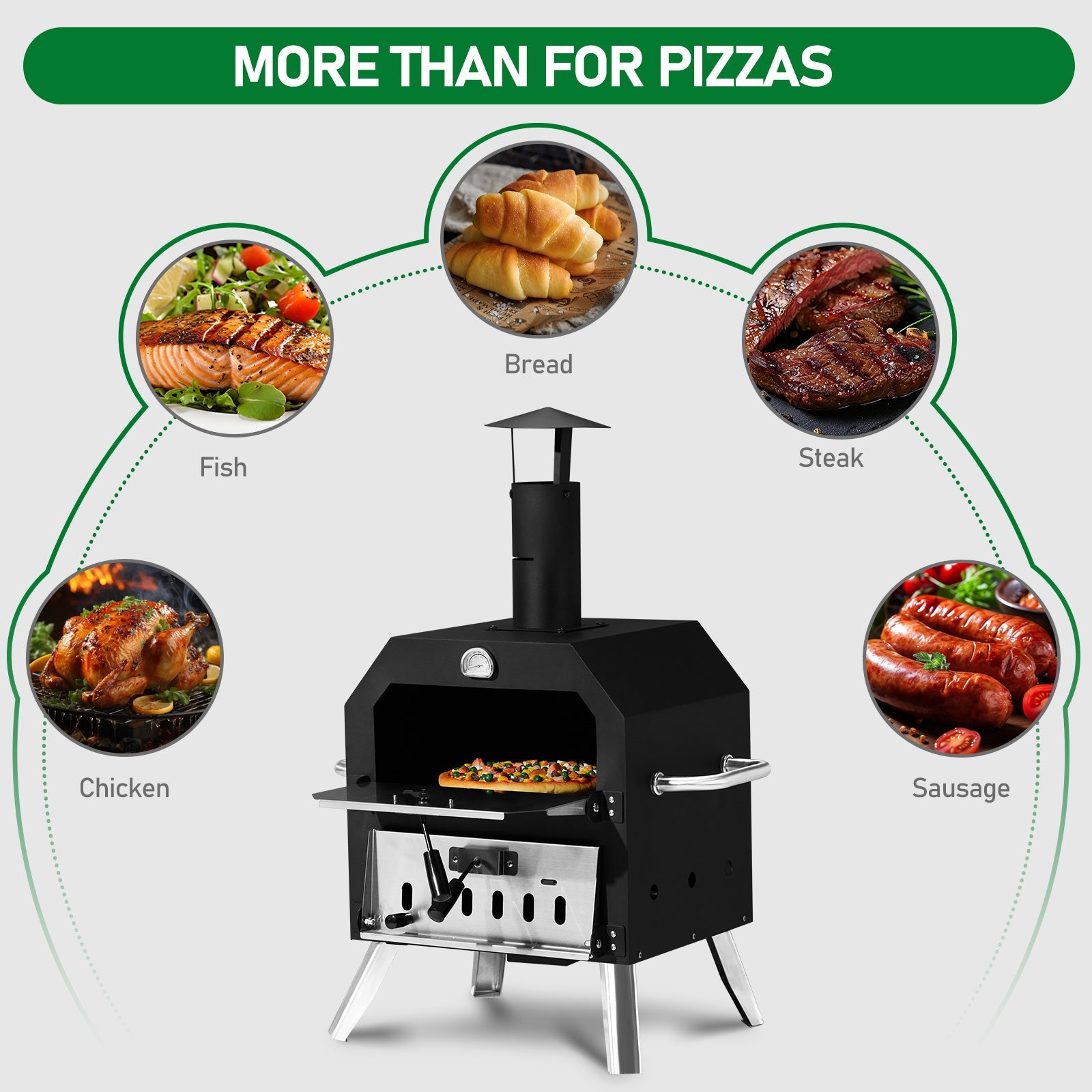 Black Bottom With Folding Table Legs Pizza Oven Square With Chimney Iron Carbon Oven Inkedjoy