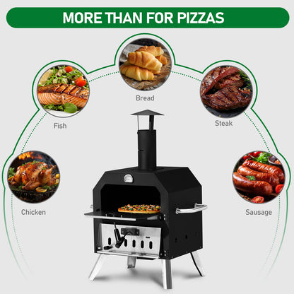 Black Bottom With Folding Table Legs Pizza Oven Square With Chimney Iron Carbon Oven Inkedjoy