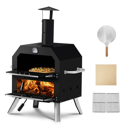 Black Bottom With Folding Table Legs Pizza Oven Square With Chimney Iron Carbon Oven Inkedjoy