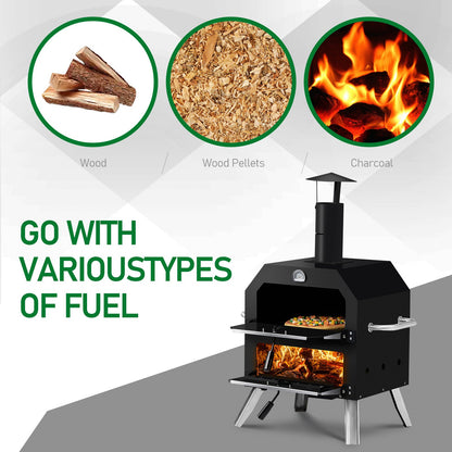 Black Bottom With Folding Table Legs Pizza Oven Square With Chimney Iron Carbon Oven Inkedjoy
