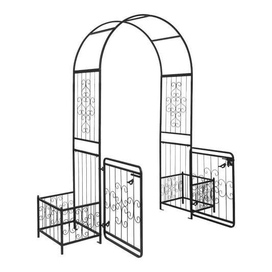 7.2ft Black Curved Roof With Door And Planting Frame, Iron Art 16mm Pipe, Iron Arch, Courtyard Inkedjoy