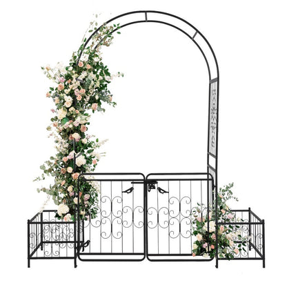 7.2ft Black Curved Roof With Door And Planting Frame, Iron Art 16mm Pipe, Iron Arch, Courtyard Inkedjoy