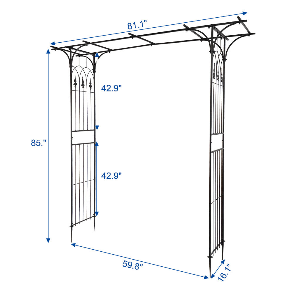7.1ft Black Flat Top Wrought Iron, Courtyard Iron Arch Inkedjoy