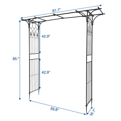 7.1ft Black Flat Top Wrought Iron, Courtyard Iron Arch Inkedjoy