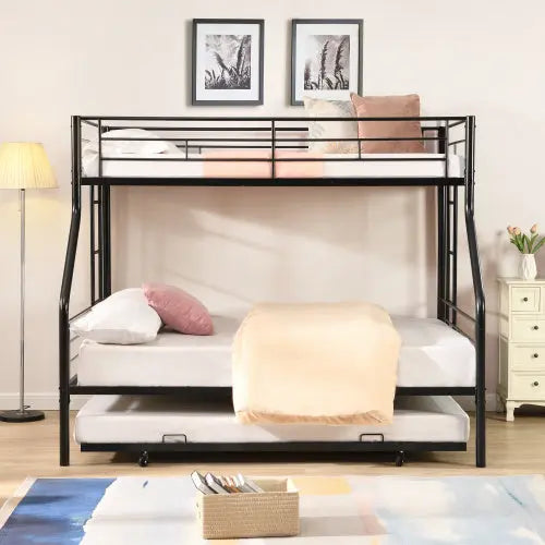 Twin Over Full With Trundle Metal Bunk Bed , No Box Spring Needed, Easy Assemble My Store