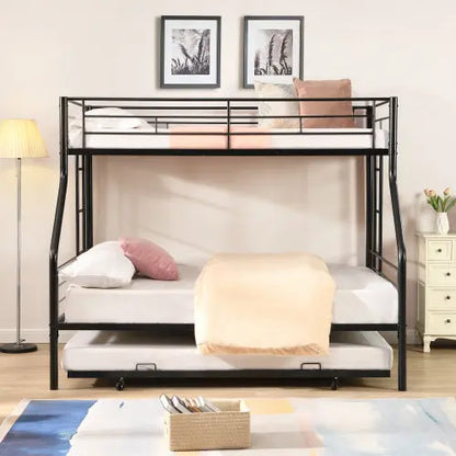 Twin Over Full With Trundle Metal Bunk Bed , No Box Spring Needed, Easy Assemble My Store