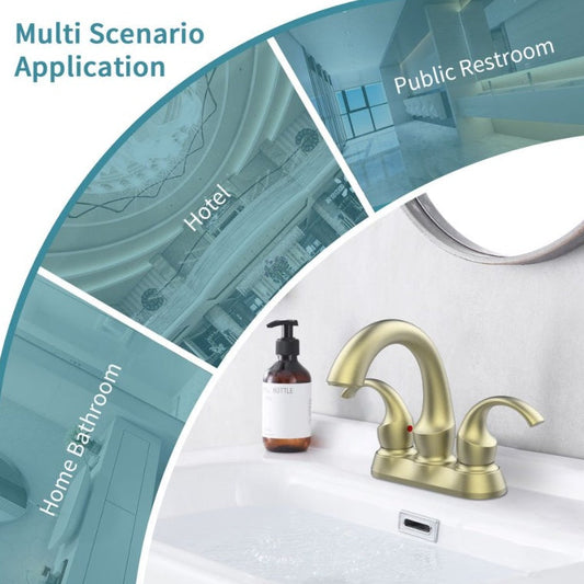 Bathroom Faucet 2-Handle Brushed Gold With Aerator, Swan Style 4-inch My Store