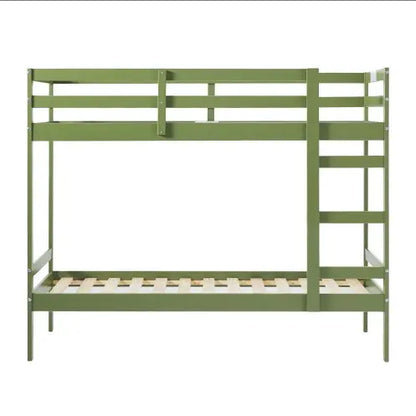 Modern Simple Solid Wood Twin Over Twin Bunk Bed, Olive Green My Store