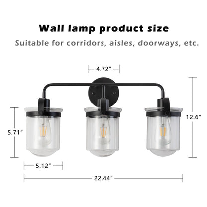 3-Light With Clear Glass Shade,Modern Sconce- Black My Store