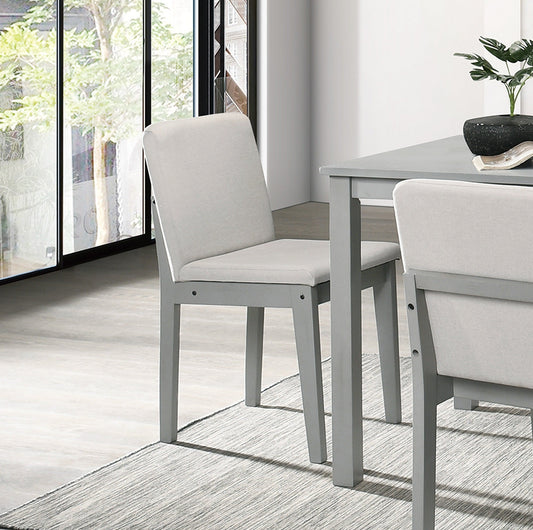 Grey Finish 5 Piece Dining Room Set Dining Table 4x Chairs Beige Fabric Chairs Inkedjoy