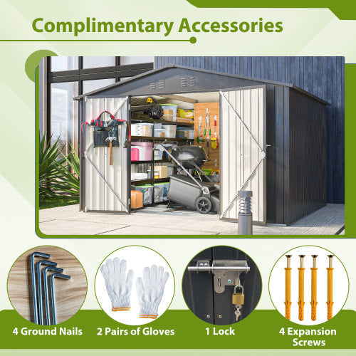 10X8 FT Outdoor Storage Shed- Black Inkedjoy