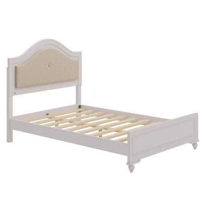 3 Pieces Bedroom Sets Full Size Wood Bed with Hidden LED Light Upholstered Headboard + 2 Nightstands, Cream Grey - Ohberri