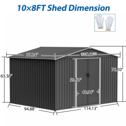 10X8 FT Outdoor Storage Shed- Grey Inkedjoy