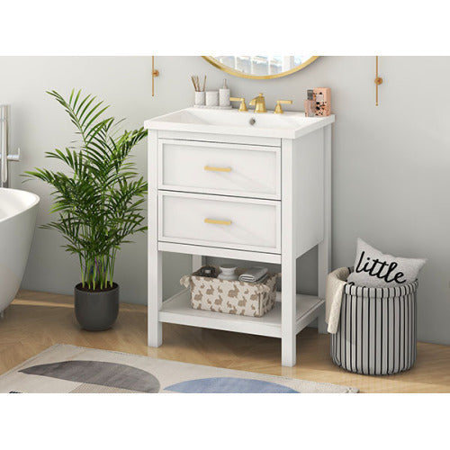 Vanity With Top Sink, Modern Bathroom Storage Cabinet With 2 Drawers My Store