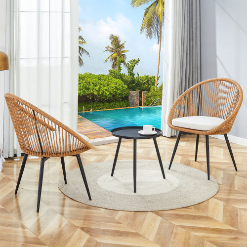 Modern 3 Piece Set Round Coffee Table 2 Rattan Swivel Chairs Inkedjoy