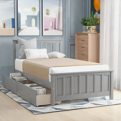Twin Size Platform Bed With Two Drawers, Gray My Store