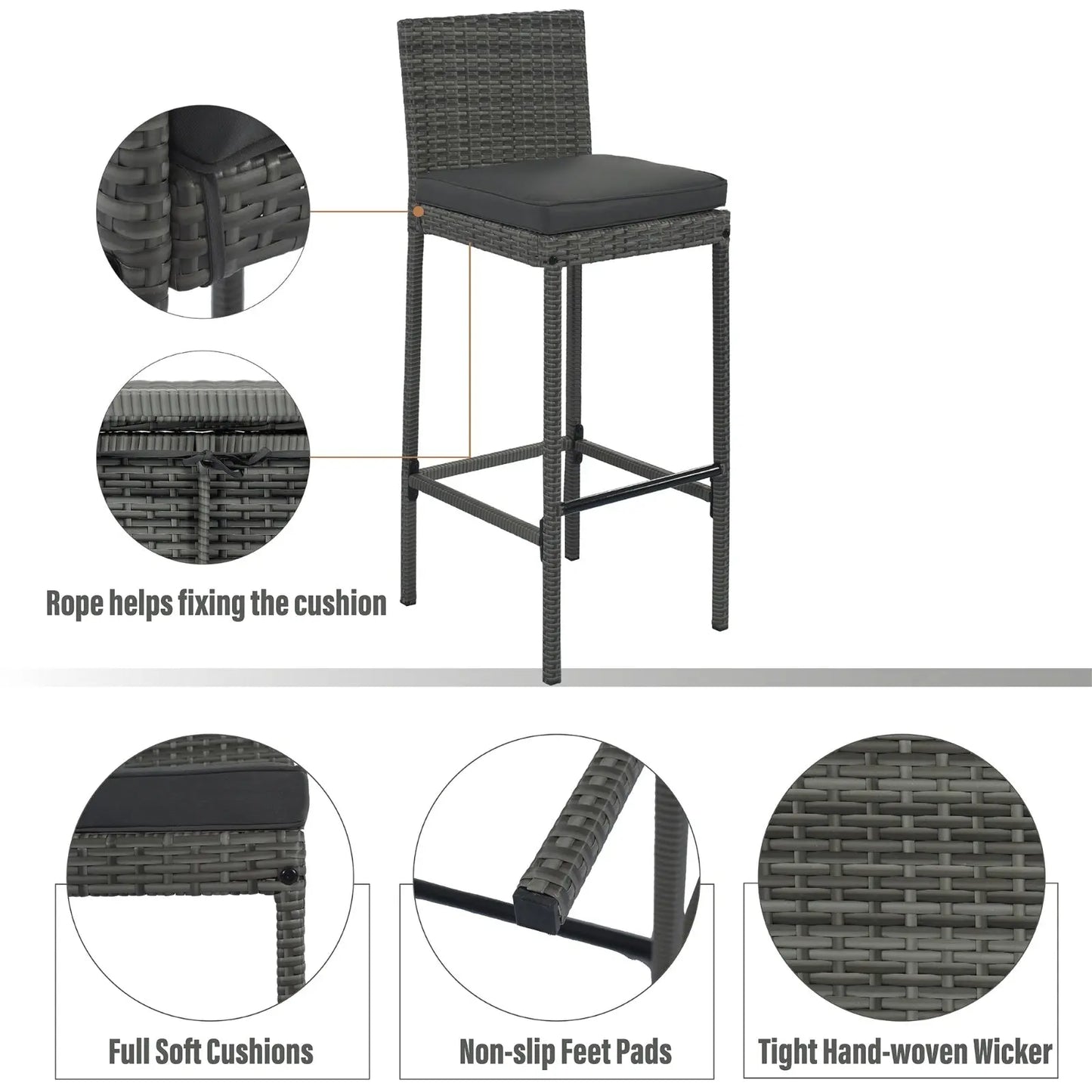 5-Piece Outdoor Patio Wicker Bar Set With Bar Height Chairs & Non-Slip Feet My Store