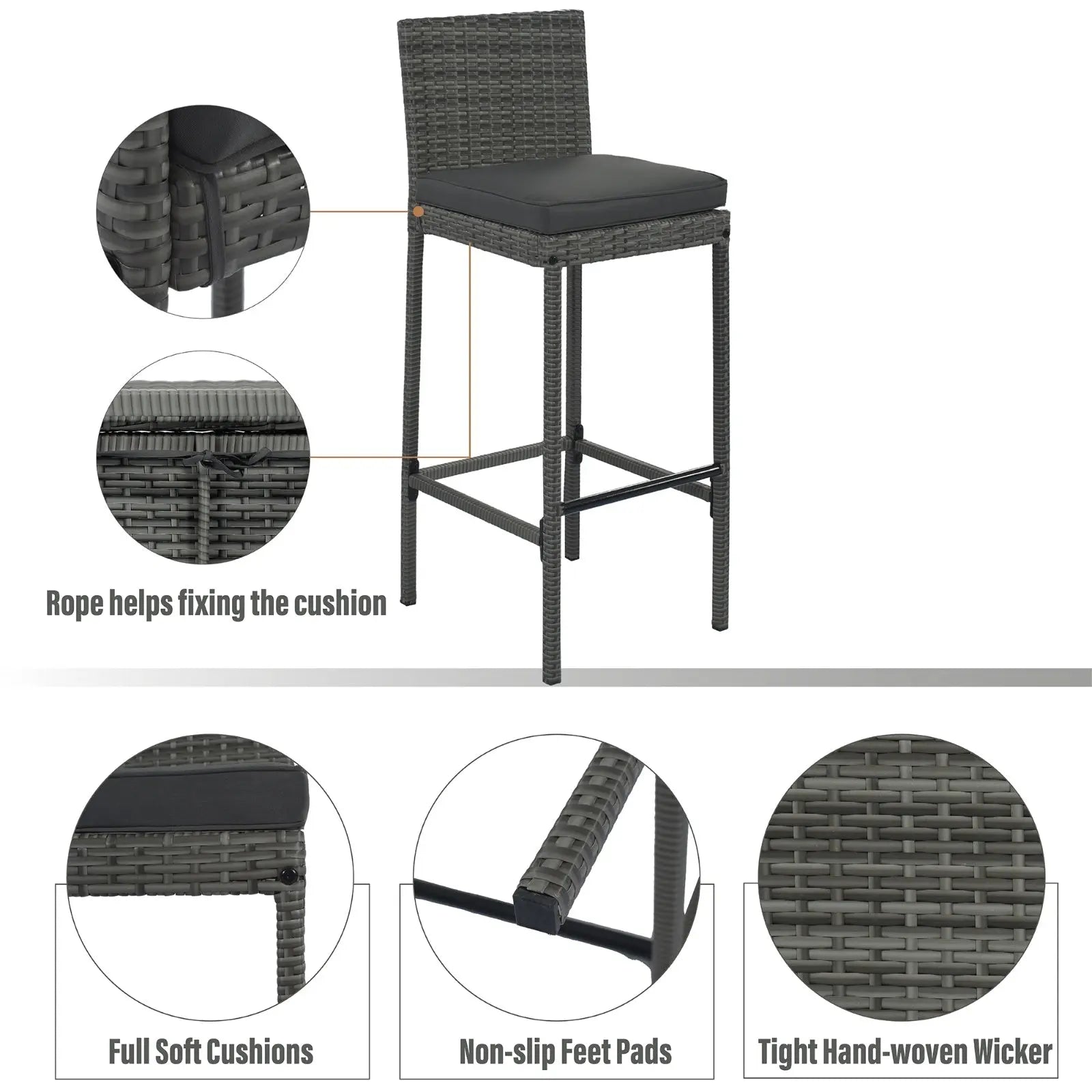 5-Piece Outdoor Patio Wicker Bar Set With Bar Height Chairs & Non-Slip Feet My Store