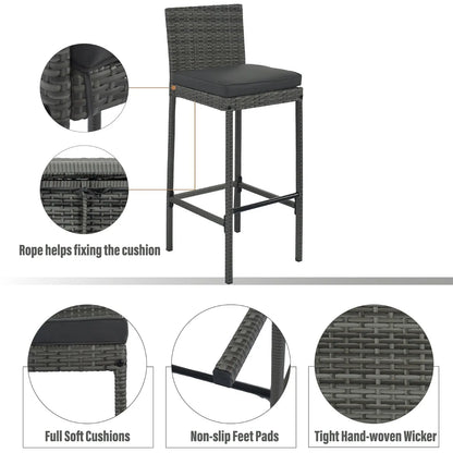 5-Piece Outdoor Patio Wicker Bar Set With Bar Height Chairs & Non-Slip Feet My Store
