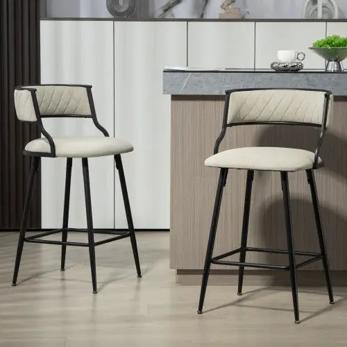 SET OF 2, 26 Counter Height Bar Stools PU Cover Kitchen Island Counter Bar Stool With Black Powder Coating Base And Footrest My Store
