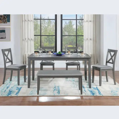 6 Piece Kitchen Dining Set, Rectangular Wooden Dining Table With 4 Upholstered Chairs And A Bench My Store