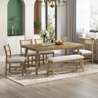 6-piece Retro Farmhouse Style Dining Set, Rectangular Table And 4 Upholstered Chairs My Store