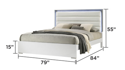 Contemporary 5-Pc King Bed Set with LED Headboard, Wood, White Finish - Ohberri