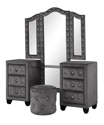 5-Piece Gray Wood Upholstered Bedroom Vanity Set for Stylish Home Decor - Ohberri