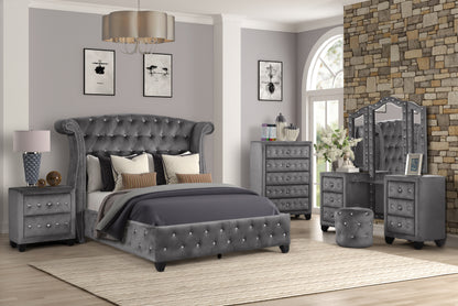 5-Piece Gray Wood Upholstered Bedroom Vanity Set for Stylish Home Decor - Ohberri