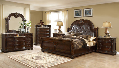5-Piece King Bedroom Set (King Bed, Nightstand, Dresser, Chest & Mirror) Button Tufted, Wood Construction, Dark Walnut Finish - Ohberri