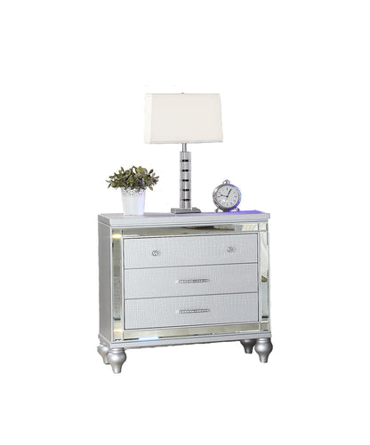 Modern Upholstery King 4-Piece Bedroom Set with Bed, Nightstand, Dresser, Mirror, and Fireplace in Blue Wood - Ohberri