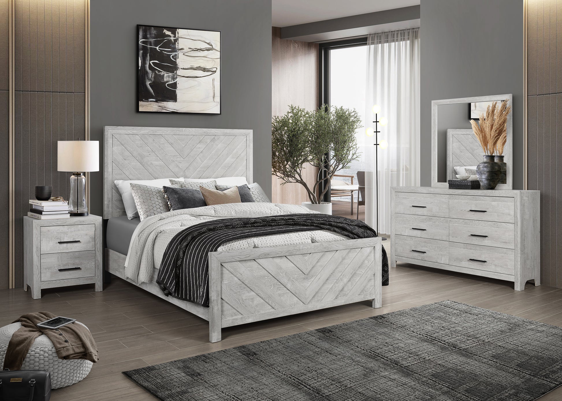 Modern Twin 4PC Storage Bedroom Set, Natural Wood Finish - Ohberri