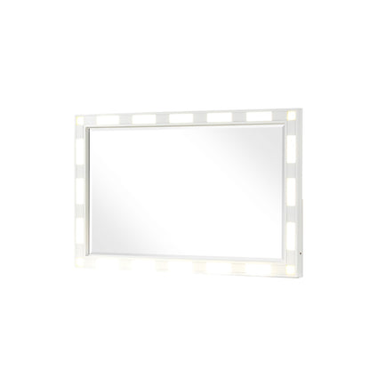 5-Pc LED Bedroom Set in Milky White Wood Finish - Ohberri