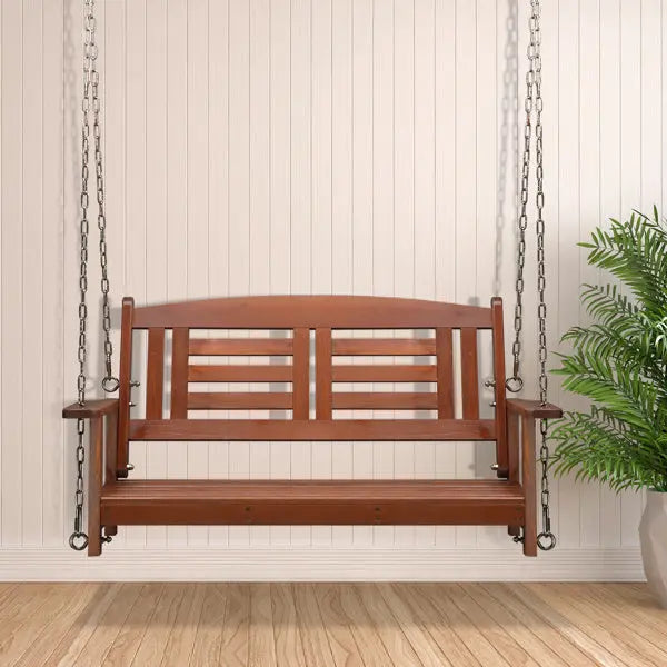 Red Brown Iron Chain Double Wooden Swing My Store